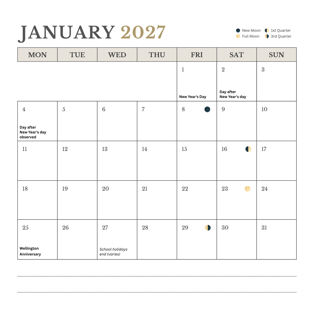 January 2027 calendar page