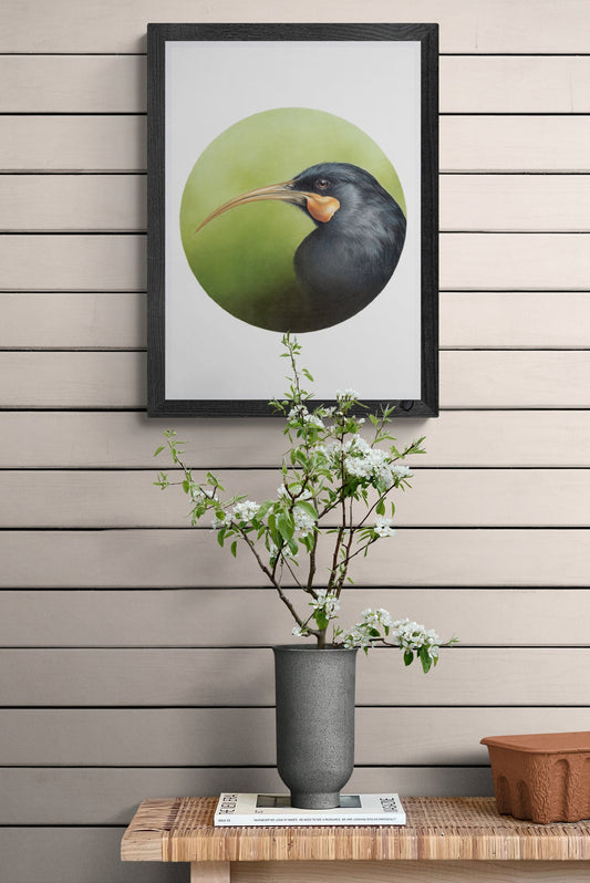 huia open edition art print styled in a calm home interior setting, showing scale and presentation.