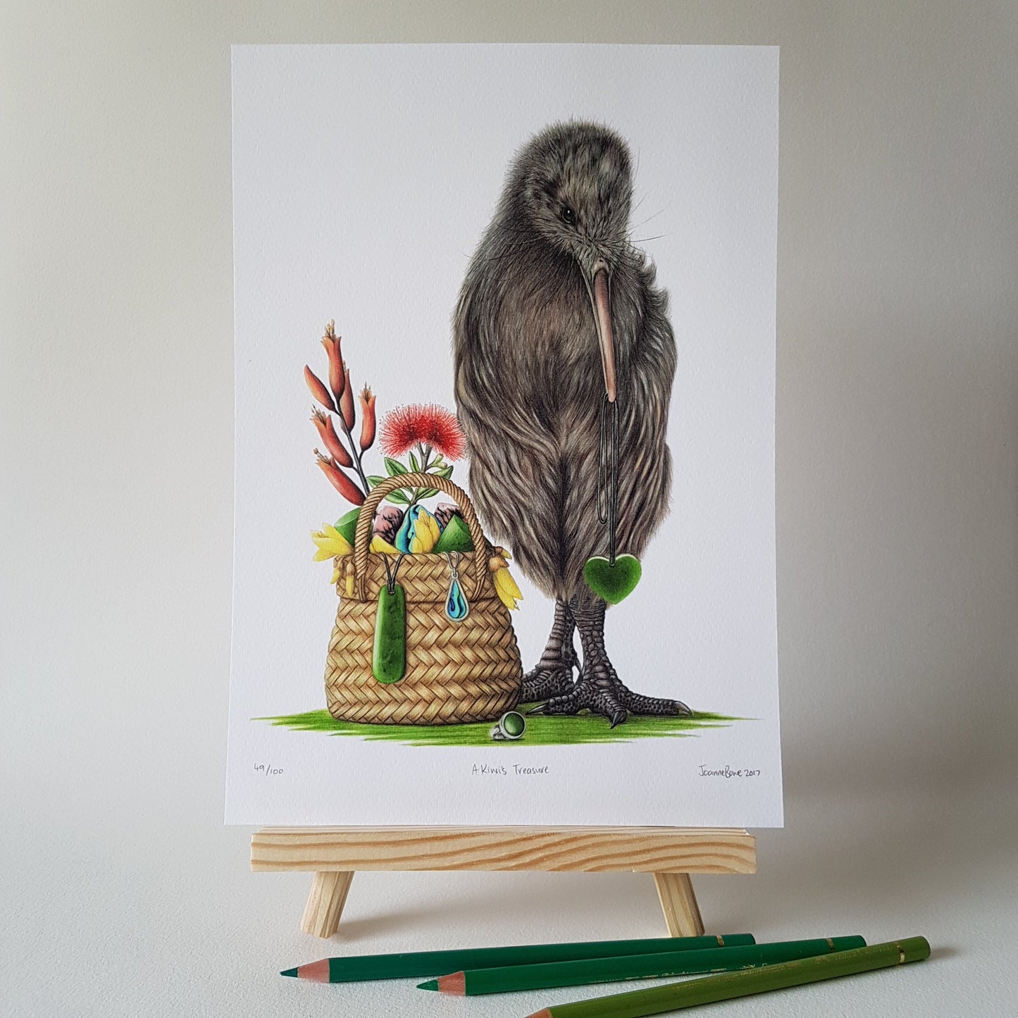Hand-signed and numbered limited edition A Kiwi’s Treasure art print by Joanne Bowe