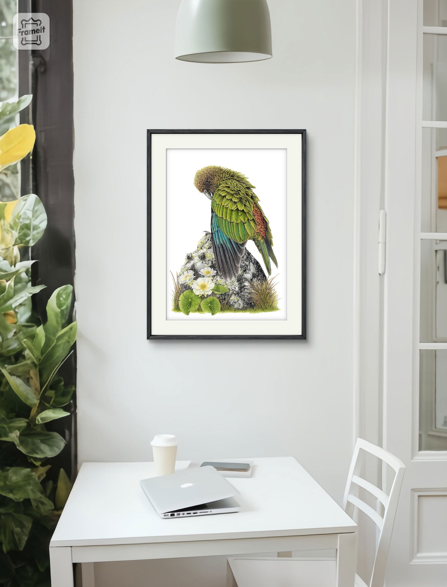 Cheeky Kea limited edition art print displayed in a calm interior setting