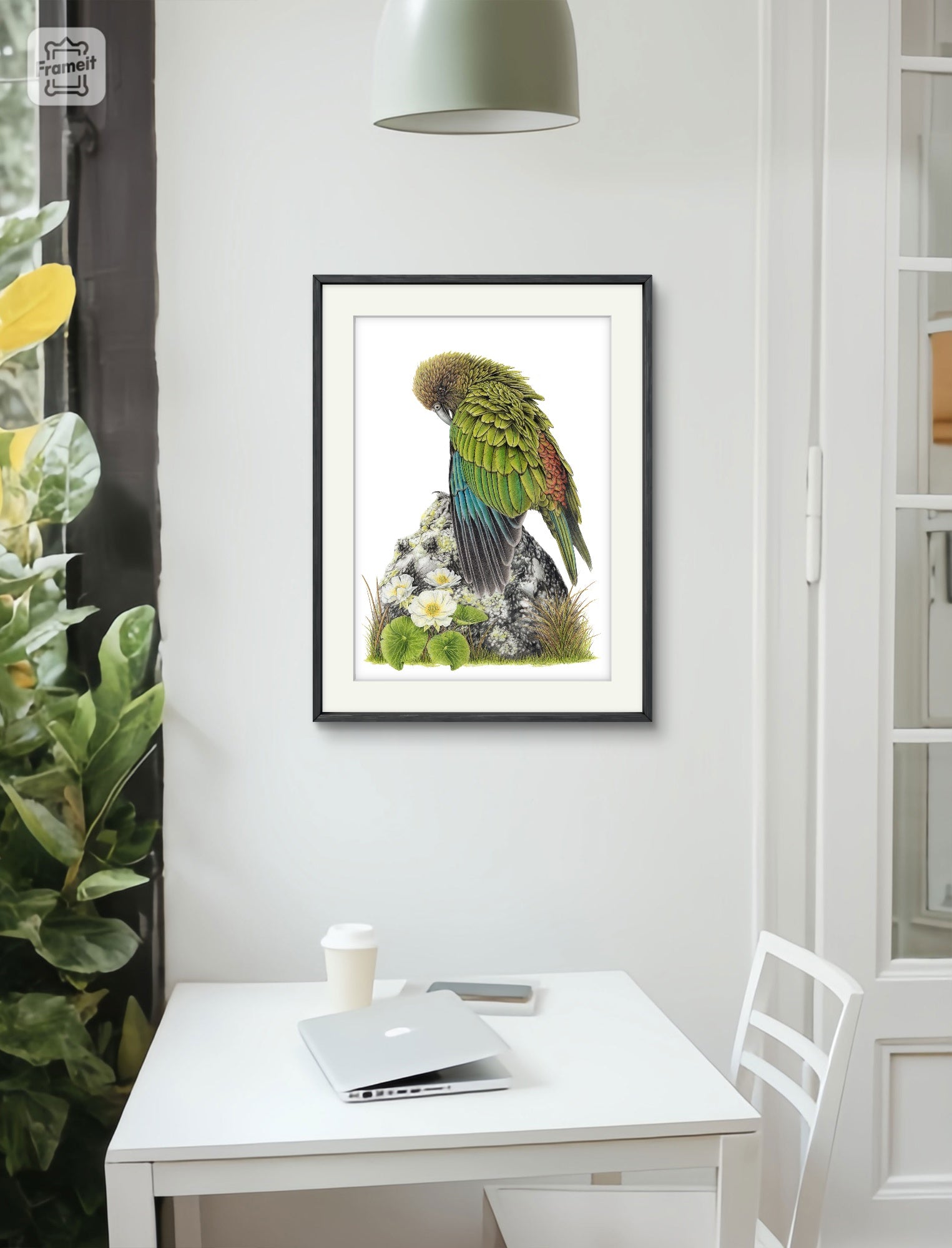 Cheeky Kea limited edition art print displayed in a calm interior setting