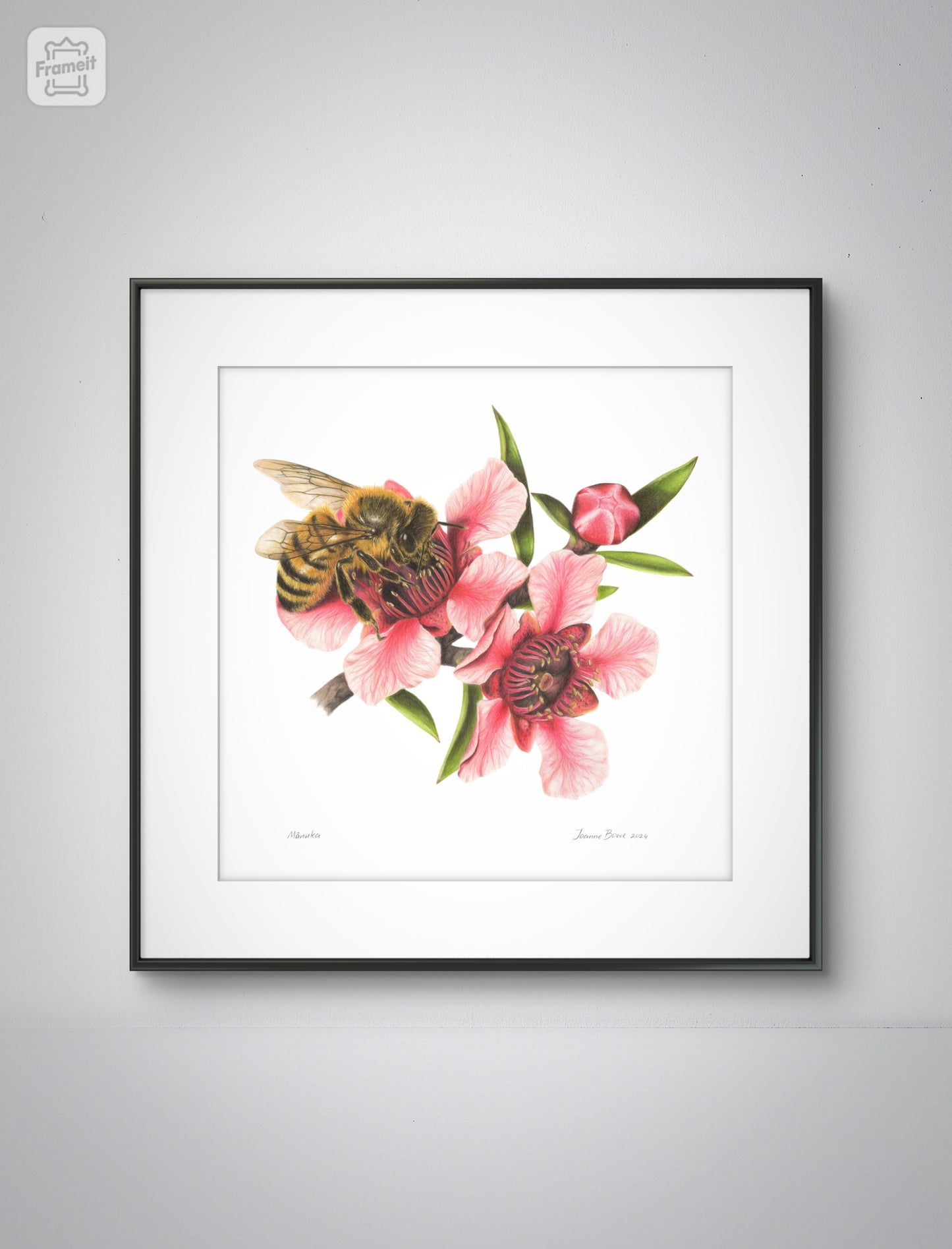 Mānuka open edition art print styled in a calm home interior setting, showing scale and presentation.
