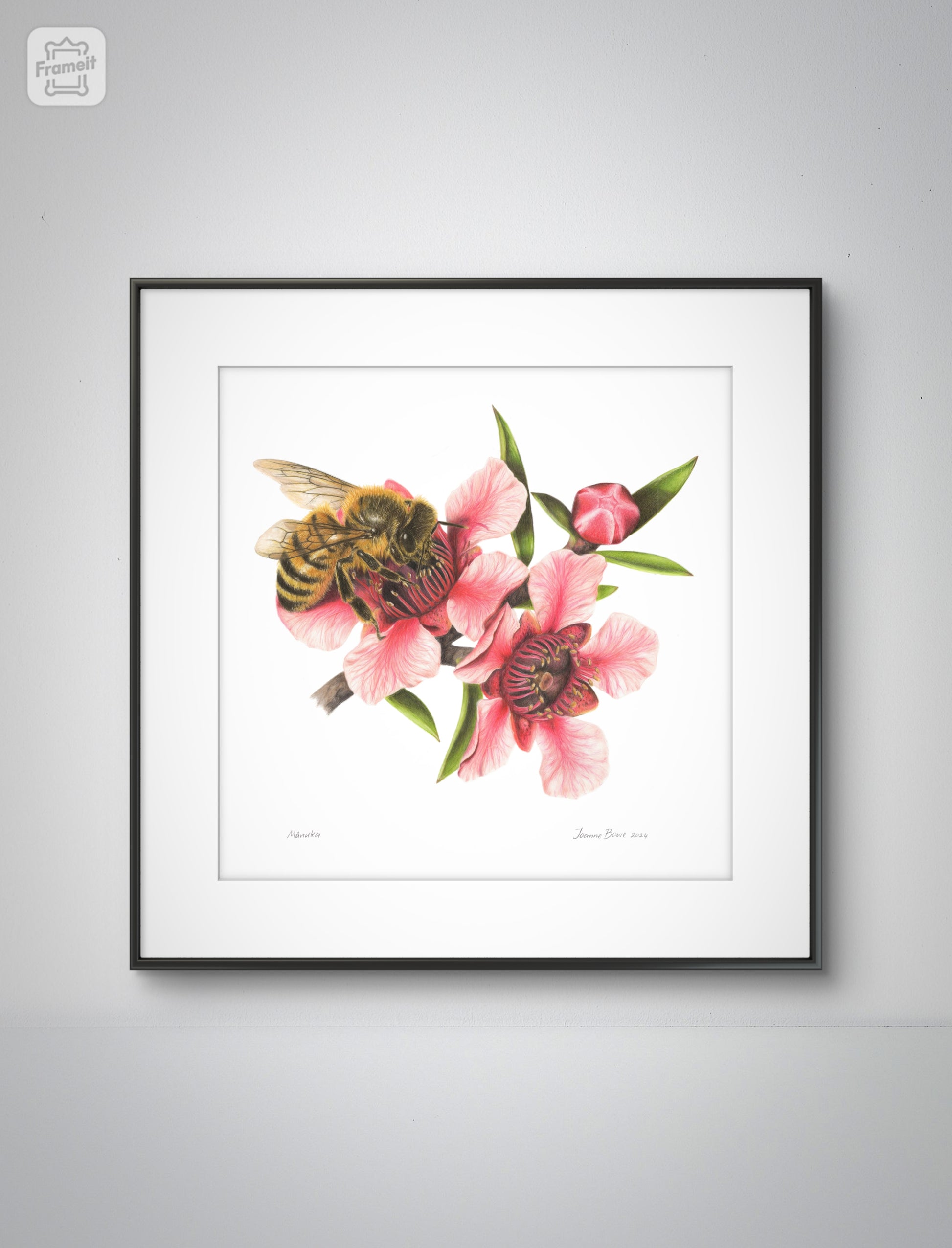 Mānuka open edition art print styled in a calm home interior setting, showing scale and presentation.