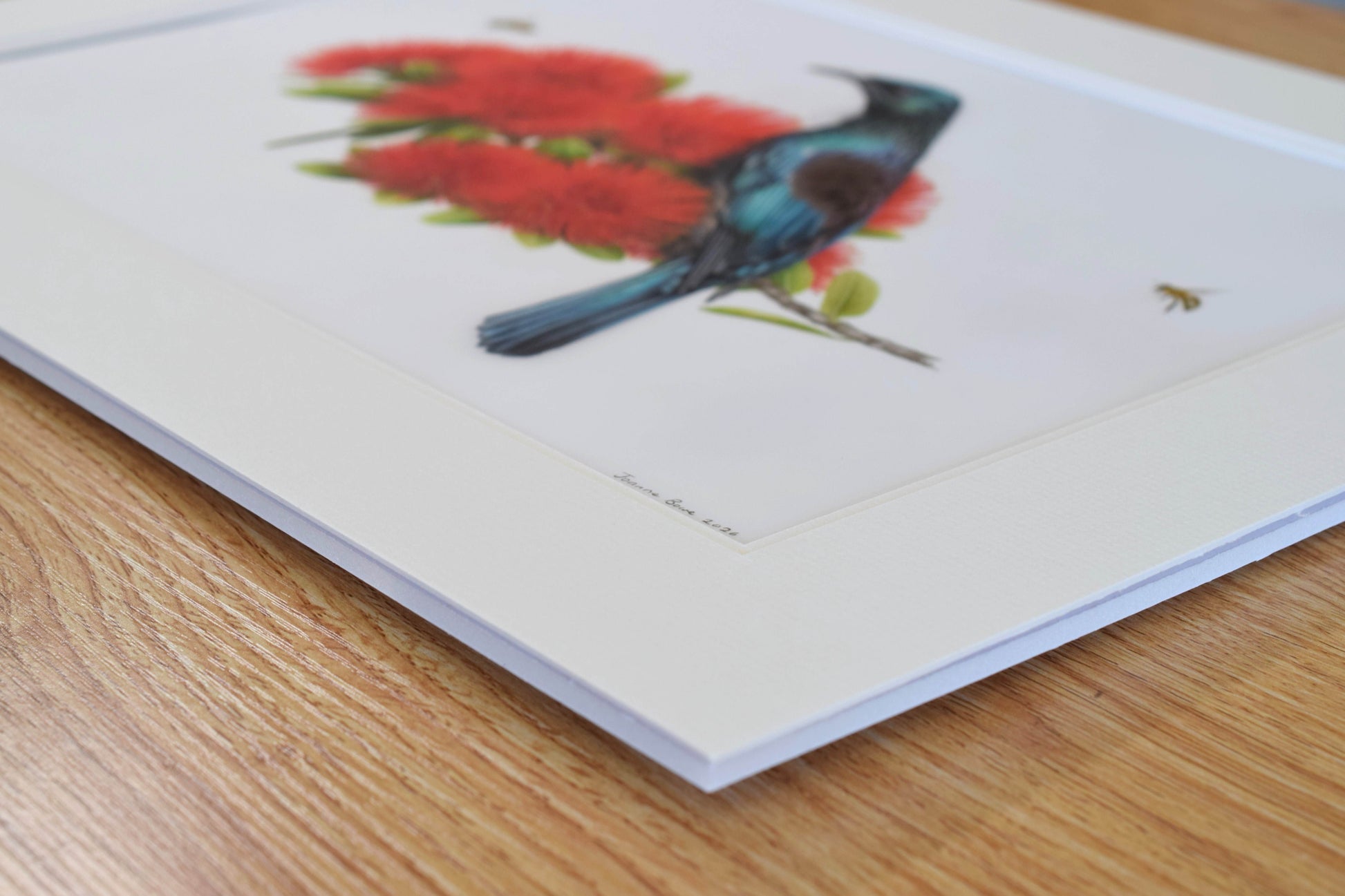 Hand-signed Tūī’s Summer original artwork by New Zealand artist Joanne Bowe